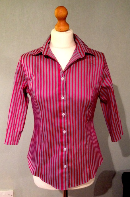 pink and purple striped shirt